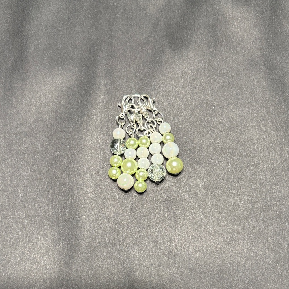 Chic Silver and Green Beaded stitch markers (5 piece set)